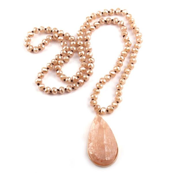 

pendant necklaces fashion 8mm beige crystal glass beads knotted shiny stone necklace 3 color, Silver
