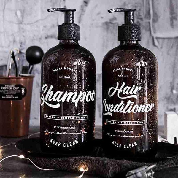 

liquid soap dispenser 500ml nordic shampoo bottle bathroom body wash hair conditioner brown plastic bath set lotion storage
