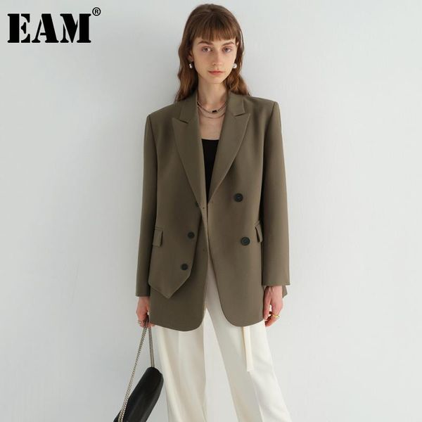 

women's suits & blazers [eam] women green brwon double breasted big size blazer lapel long sleeve jacket fashion tide spring autumn 202, White;black