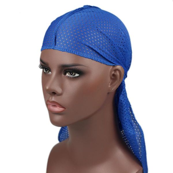 

scarves long mesh breathable bandana hat men women durag tail headwrap chemo cap solid color headwear, Blue;gray