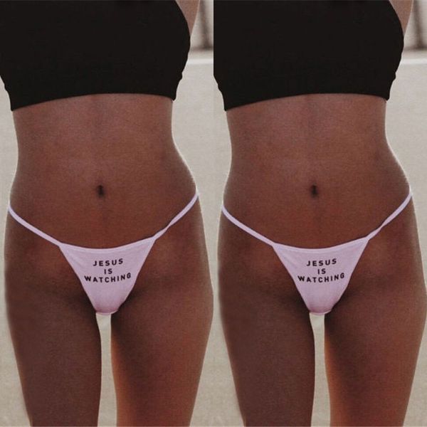 

jesus is watching funny printed briefs underwear women new low waist cotton bikini thong underpants seamless lingerie knickers 2020, Black;pink