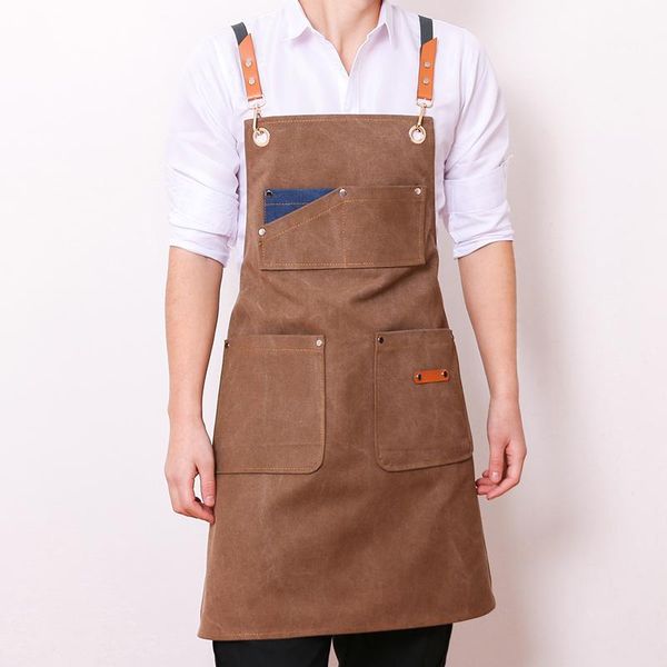 

aprons chef kitchen cooking bbq grill apron with pockets for women men resistant cotton canvas cross back adjustable m-xxl