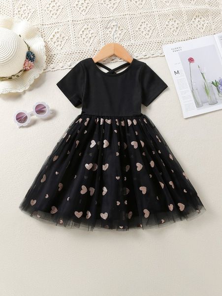 

toddler girls crisscross back heart mesh hem dress she, Red;yellow