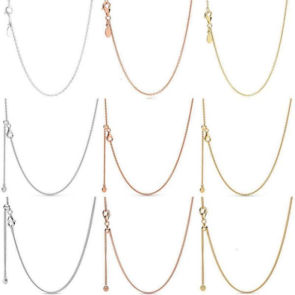 

100% 925 sterling silver rose gold curb sliding clasp anchor chain adjust basic necklace fit bead charm trendy jewelry