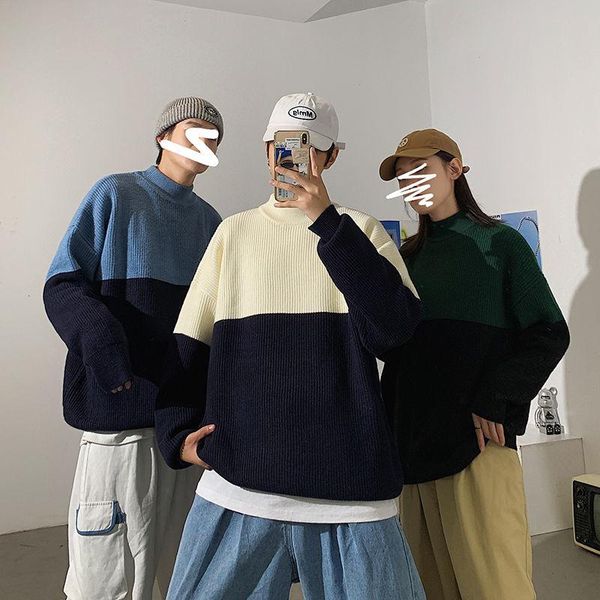 

men's sweaters clothes sweater coat neutral winter trendy trend color matching half a turtleneck tidal current streetwear arrivals, White;black
