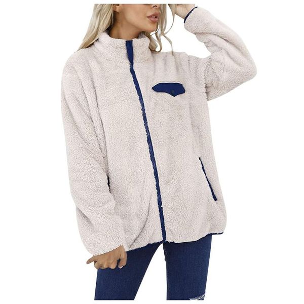 

women's jackets autumn winter warm women long sleeve full zip sherpa solid soft patchwork fleece coat with zipper pockets daily, Black;brown