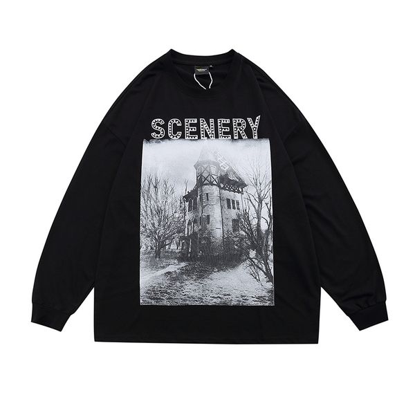 

autumn and winter 2021 new long sleeve t-shirt hip hop dark street style round neck pullover men's sweater, Black
