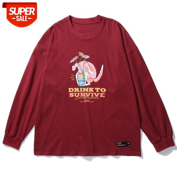 

funny drink to survive printed t shirt men 2020 streetwear hip hop long sleeve tshirts harajuku casual tees shirts #tk32, White;black