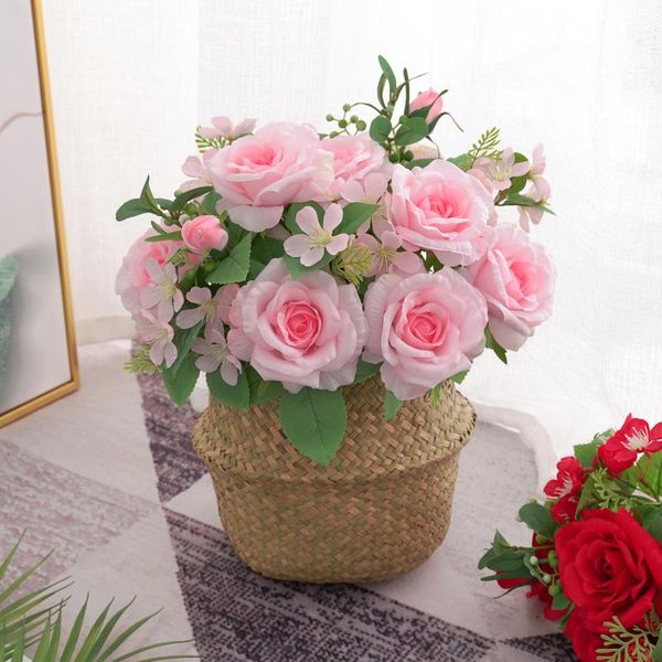 

2021 beautiful rose gypsophila artificial silk flowers small bouquet flores home party spring wedding decoration fake flower