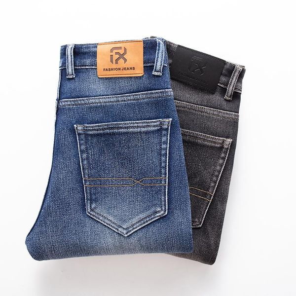 

men's jeans casual vintage men business office loose straight elastic comfortable cotton denim pantsplus size 28-40, Blue
