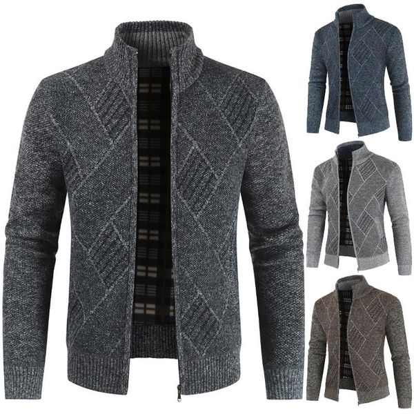 

men's sweaters sfit 2021 mens cardigan sweater autumn stand collar zipper knitted casual sweatercoat coats men warm clothes fleece knit, White;black