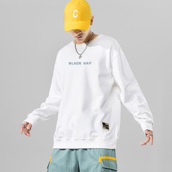 

men's t-shirts causal sweatshirt oversize round neck long sleeve t-shirt angel wing printed autumn fashion street style tees male cloth, White;black