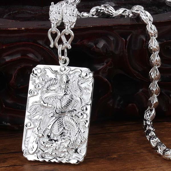 

fashion guan yu pendant with dragon chain all by sterling silver for men