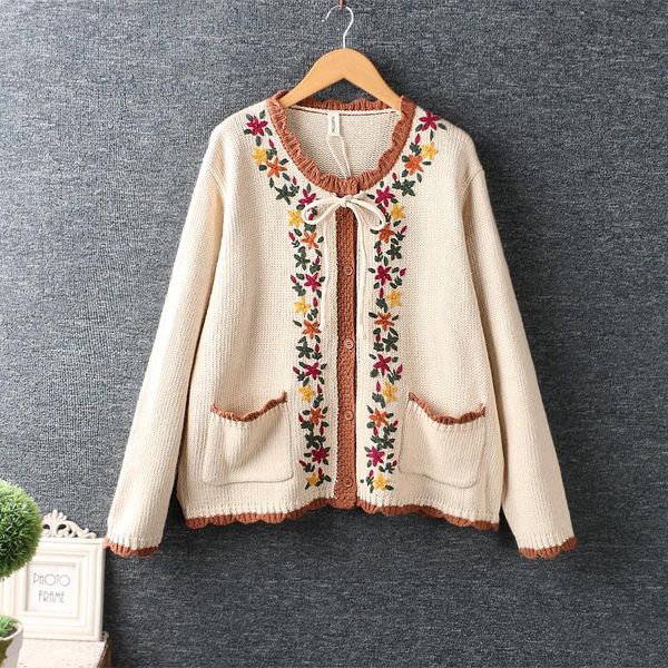 

women's knits & tees mori sweet autumn sweater embroidered floral knitted cardigan women casual ht16016, White
