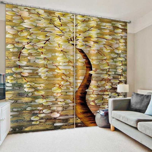 

curtain & drapes 3d curtains blackout for living room kids bedroom fabric gold tree windproof thickening