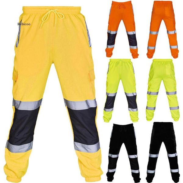 

men's pants plus size s-3xl safety sweat work fleece bottoms jogging trousers joggers reflective loose hip hop dancer, Black