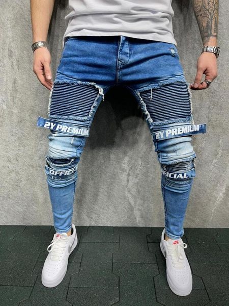 

blue banding slim fit street style men's jeans