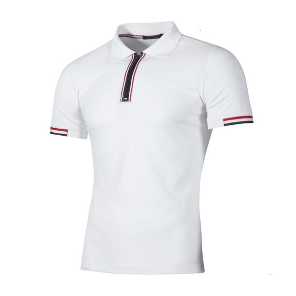 

men's new simple stripe zipper splicing short sleeve t-shirt polo, White;black