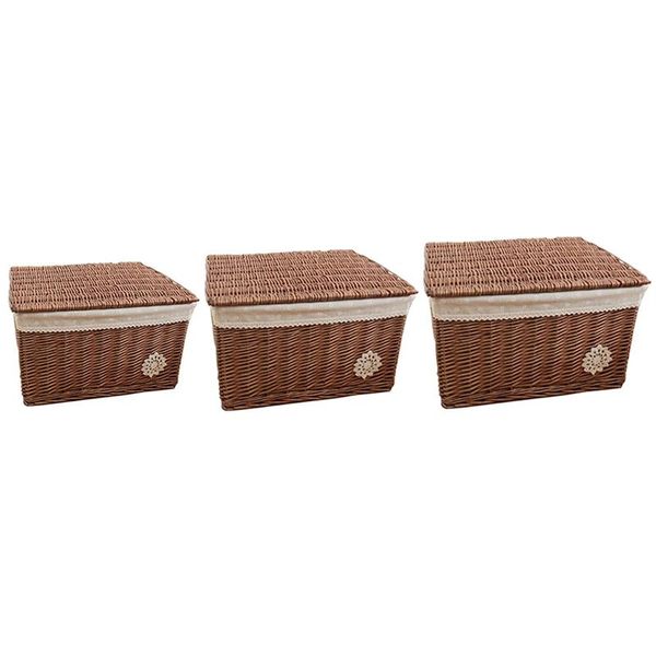 Caixas de armazenamento caixas de rattan com tampa seagrass tecida cesta artesanal cosmético recipiente de vime