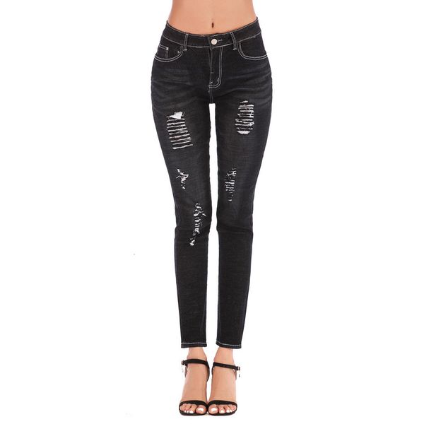 

fashion dames women plus size button ripped zipper pocket jeans casual denim broek vaqueros mujer # g2, Blue