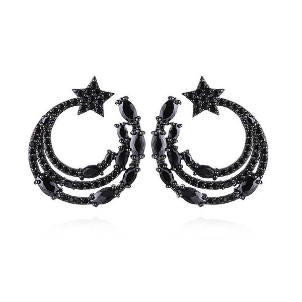 

hoop & huggie fashionable zircon earrings moon round european and american exaggerated women's fashion accessories f, Golden;silver