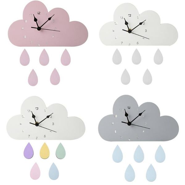 

wall clocks nordic wooden cloud raindrop shaped clock nursery kids room decoration