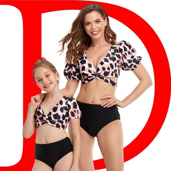

2021 new parent-child swimwear puff sleeve bikini