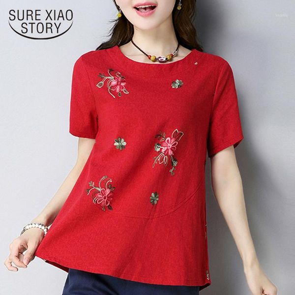 

summer cotton women blouse shirt fashion blusas floral embroidery 2021 plus size women's clothing shirts d868 30 blouses &, White