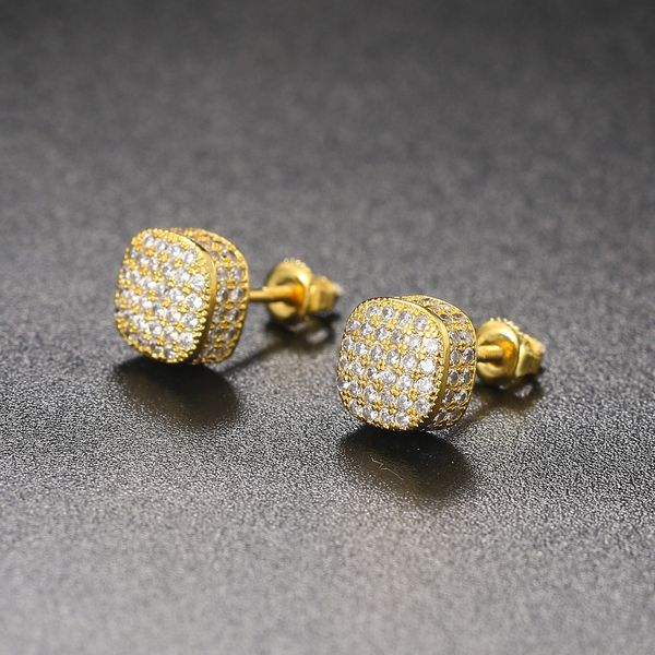 

men women screwbacks earrings yellow silver colors full bling cz studs earrings nice gift for friend, Golden;silver