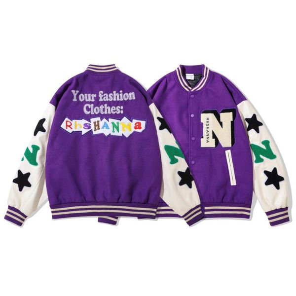 

men's jackets autumn baseball jacket patchwork pu leather sleeve high street male women flocking star tweed hip hop coats, Black;brown