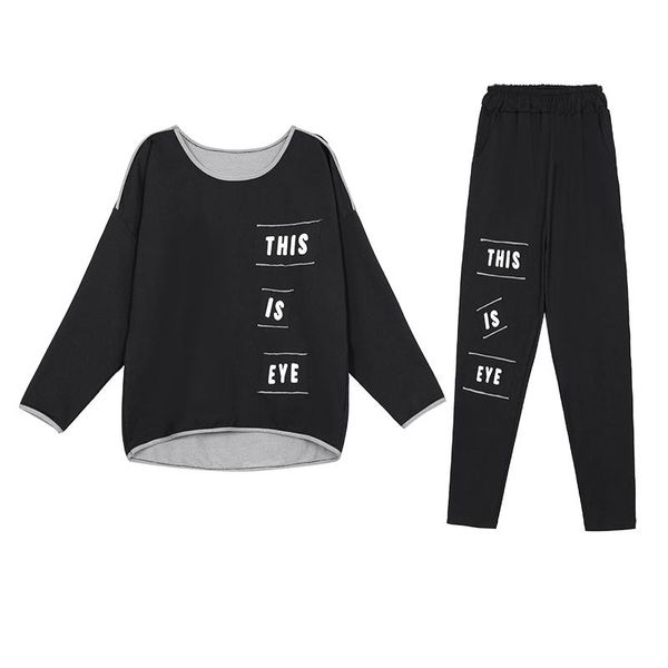 

two piece dress 2021 spring and autumn korean fashion women pullover hoodies pants loose big size suits letters print outfit leisure set, White