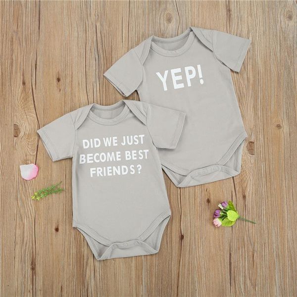

rompers 3-24months baby twins summer cotton rompers,infant boys girls letters print round neck short sleeves jumpsuit with crotch button, Blue