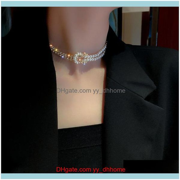 

& pendants jewelrykorean fashion pearl crystal choker necklaces for women short chain rhinestone statement jewelry party gifts chokers drop, Golden;silver