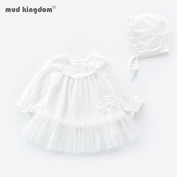 Mudkingdom Vestito Battesimo Neonata Nata Fiori in Pizzo Bianco es con Cappello Battesimo 210615