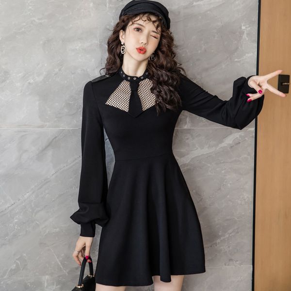 

new arrival comfortable hollow out formal temperamental work style elegant cute mini a-line dress qx5i, White;black