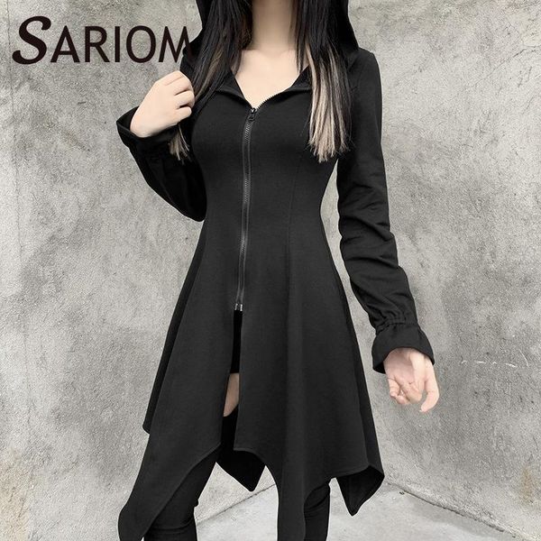 

goth aesthetic irregular black hoodies dresses for women harajuku high waist long sleeve zipper cotton bodycon dress lounge wear, Black;gray