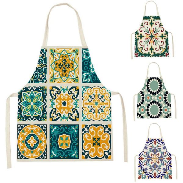 

aprons 1pcs mandala lattice kitchen apron moroccan striped men women chef cooking geometry cleaning pinafore 47-38cm delantal