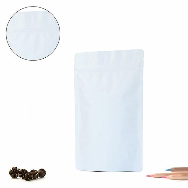 Borsa con cerniera con cerniera in foglio di alluminio bianco opaco spesso Stand up richiudibile Caffè in polvere Noci Tè Snack Biscotti Regali di Natale Sacchetti per imballaggio Supporto