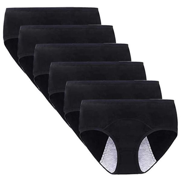 

6 pcs menstrual panties women cotton physiological leak proof period briefs lingerie ma'am comfortable absorbtent underwear 210720, Black;pink