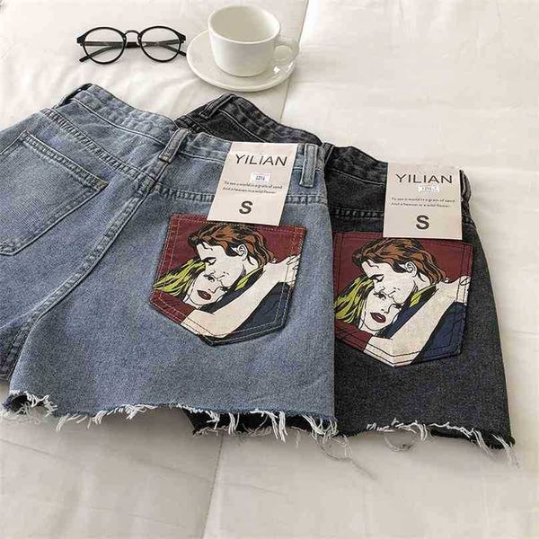 

woman causal buttoms fashion high waist streetwear short jeans pants for women ripped denim shorts 210525, Blue