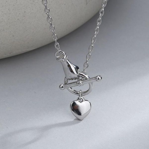 

pendant necklaces love heart clavicle necklace korean personality hand-in-hand adjustable for women, Silver