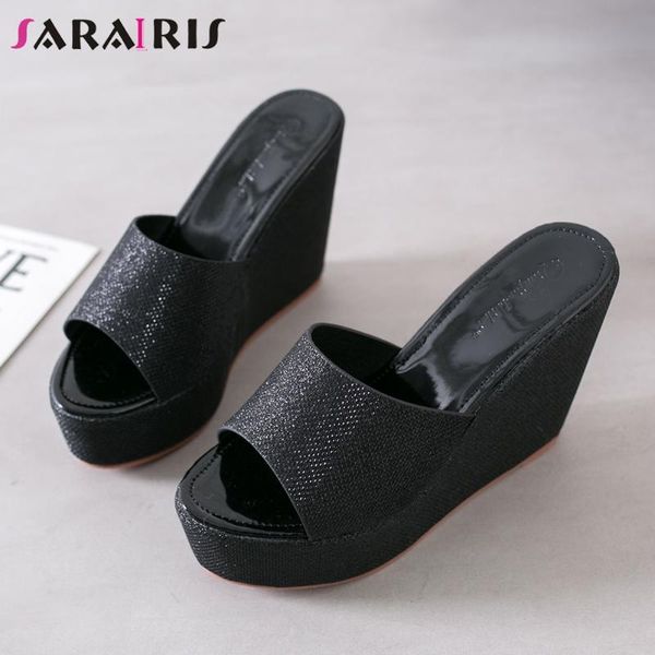 

slippers sarairis ladies super high wedges slides summer sweet platform women daily casual slip-on shoes woman, Black