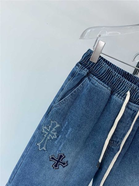 

cross 21 summer better tide crosin drill horseshoe embroidery men's 5-point jeans casual beach shorts, Blue