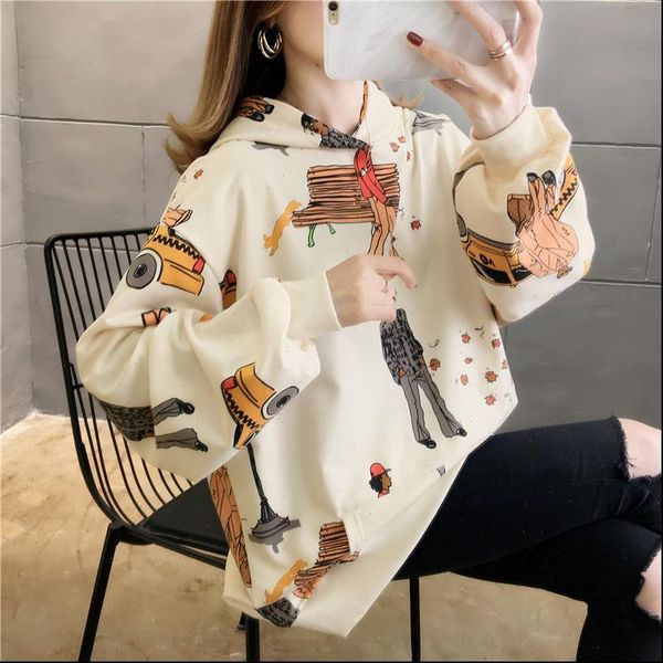 

cartoon print ladies hip hop streetwear loose pullovers spring autumn oversized hoodies women clothes new female sweatshirt, Black