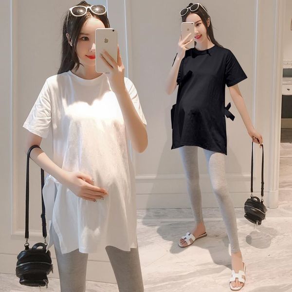 

maternity & tees 6601# summer thin solid cotton white black large size loose t-shirt for pregnant women pregnancy t shirt