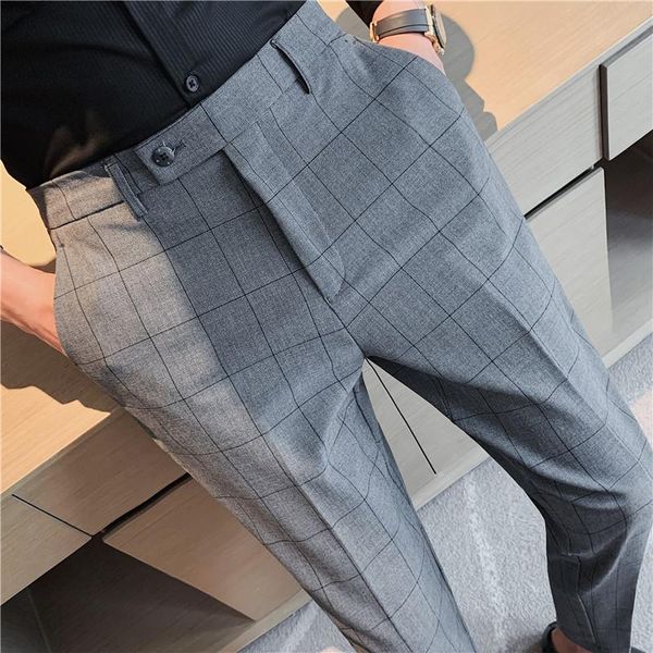 

men's suits & blazers 2021 formal pants office social business fashion plaid suit casual slim wedding street wear trousers 38, White;black