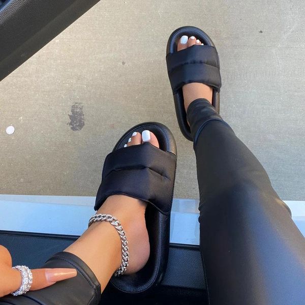 

slippers 2021 thick sole home women low heel ladies platform flat shoes non-slip eva living room indoor slides, Black