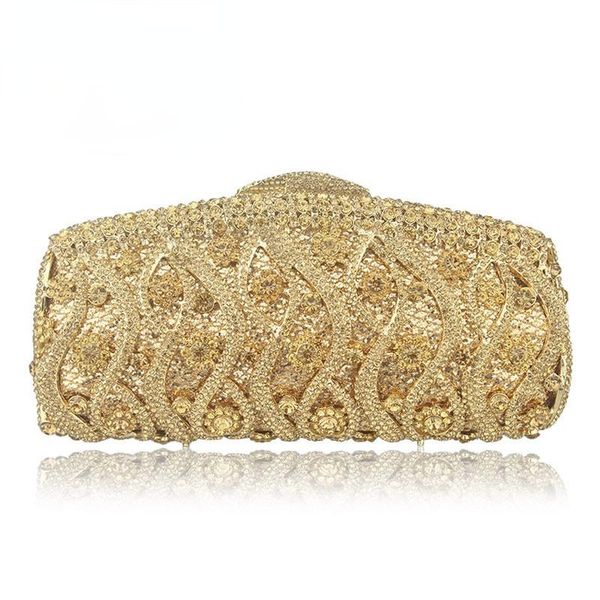

evening bags fashionable flower hollow out peach champagne crystal rhinestone women clutch bag wedding bridal metal shoulder purse