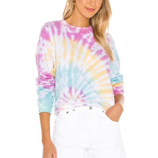 

2021 tie dye casual loose women shirts autumn winter fashion long sleeve t shirt cotton blend outwear girl gnj0, White