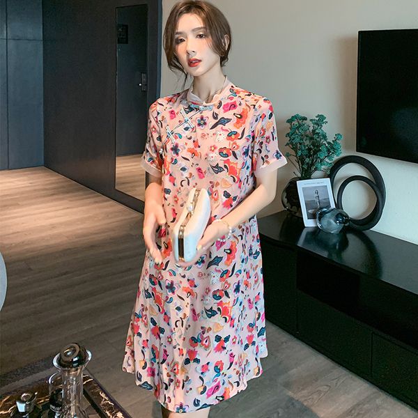 

luxury casual dresses silk drs summer 2021 chine style mulberry silk 100 temperament improved cheongsam high end a-line skirt, Black;gray